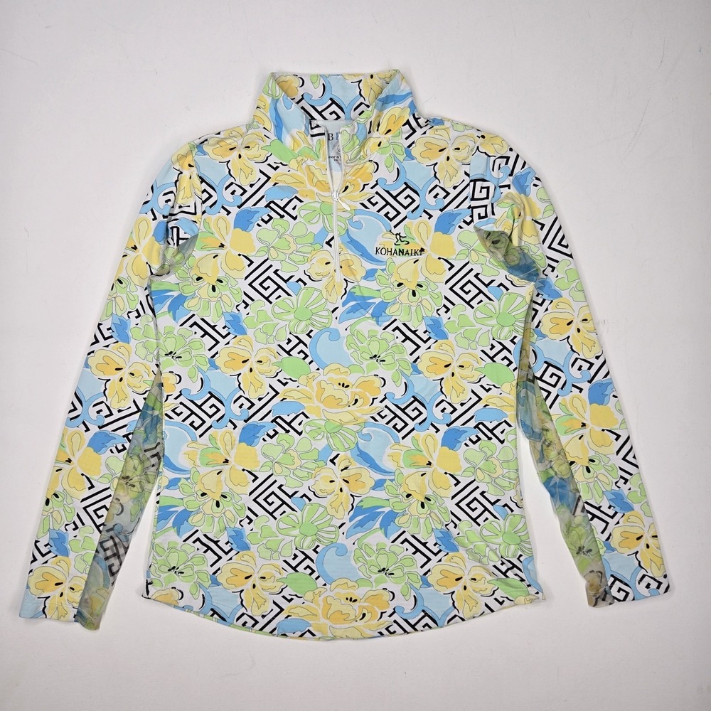IBKUL Womens Small S Mock Long Sleeve Zip Top Print Golf Performance‎ Kohanaiki